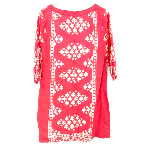 J. Crew size 6 shift style dress long sleeve pink cream batik style print - Picture 2 of 6